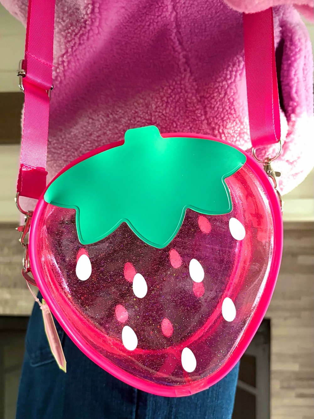 Clear See-Thru Sparkly Strawberry Glitter Bag - Picture 1 of 8